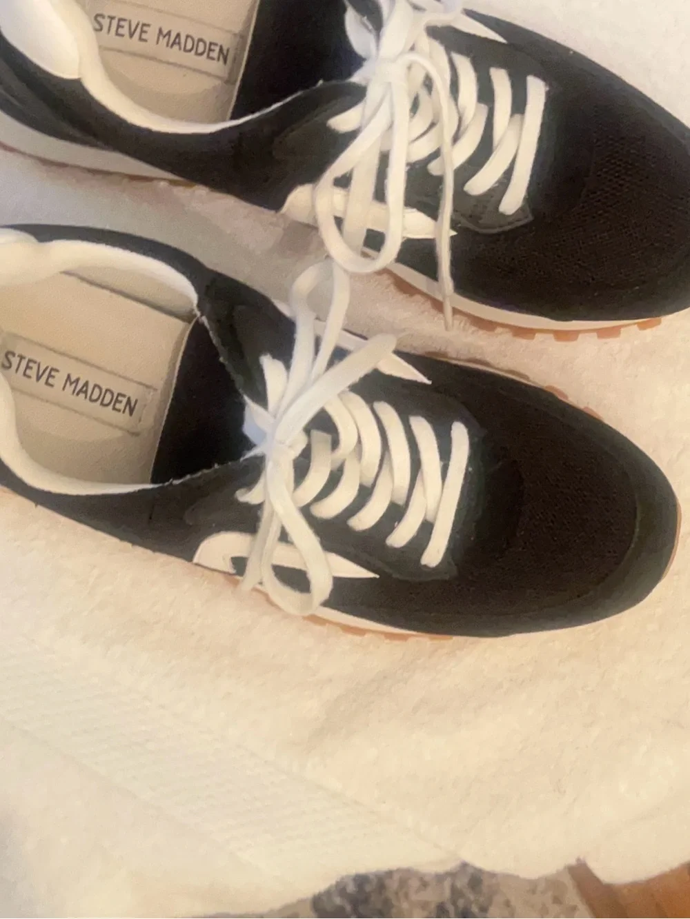 Steve Madden Black and White Women's Lace-Up Sneakers